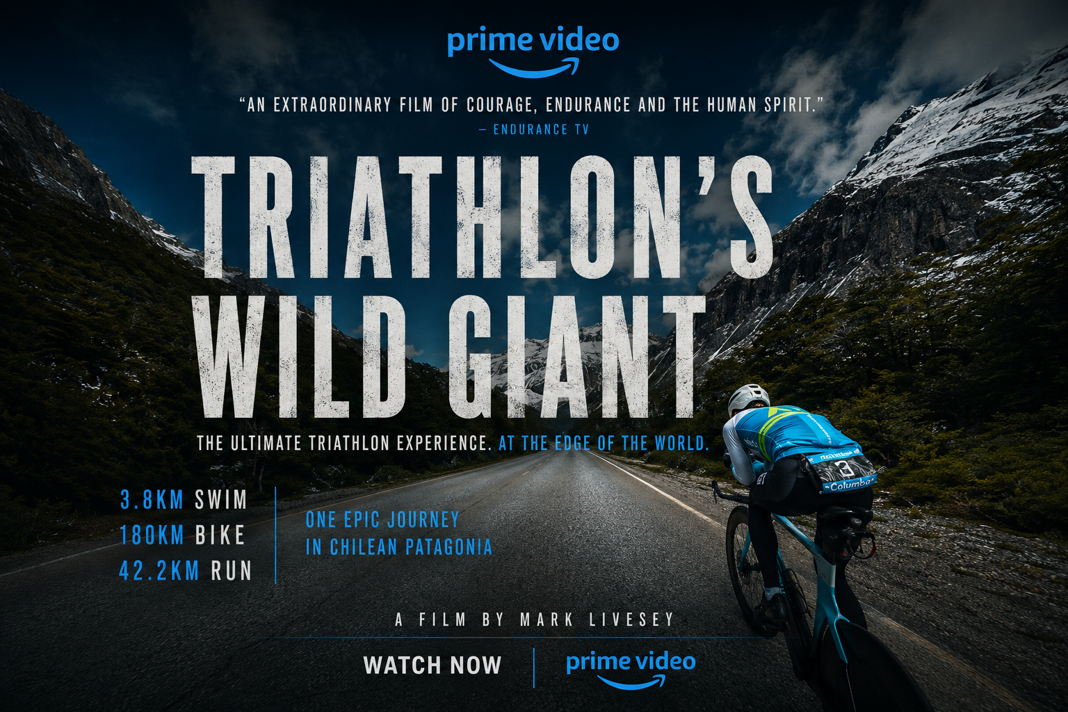 Poster for Triathlon's Wild Giant, a Patagonman documentary by Mark Livesey